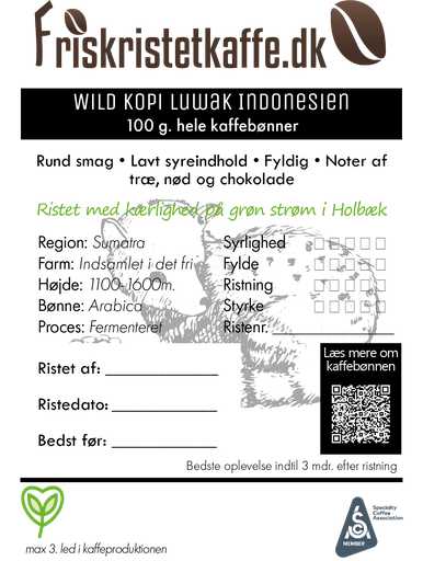 [31100312R] Arabica Friskristetkaffe Indonesia/Sumatra Wild Luwak Grade 1