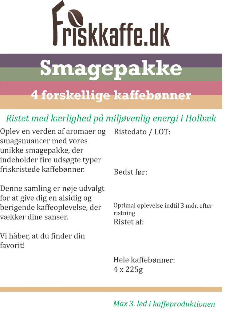 Friskristet kaffe Smage-pakke 4 * 225g