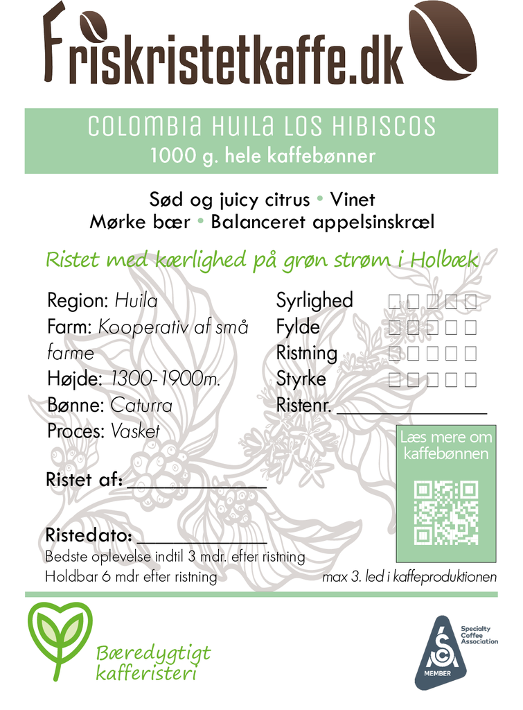 Friskristetkaffe Colombia Huila Los Hibiscos