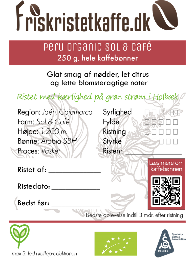 Friskristetkaffe Peru Organic Sol & Café