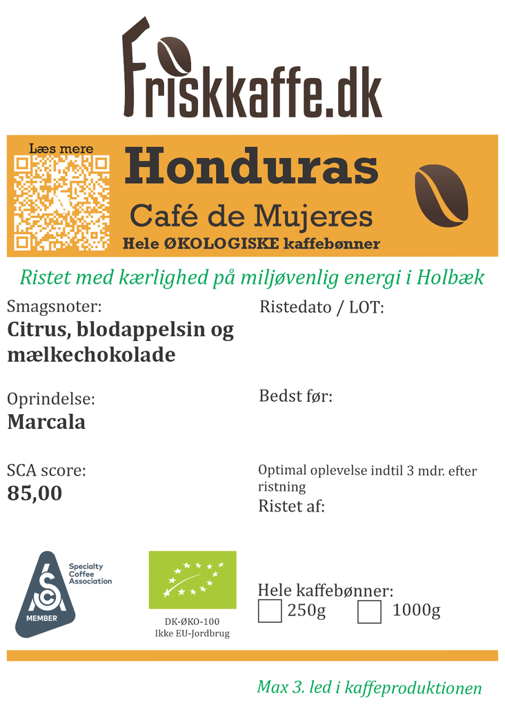 Friskristet kaffe Økologisk Honduras Café de Mujeres