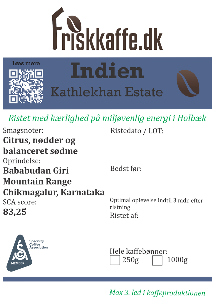 Friskristetkaffe Indien Kathlekhan Estate