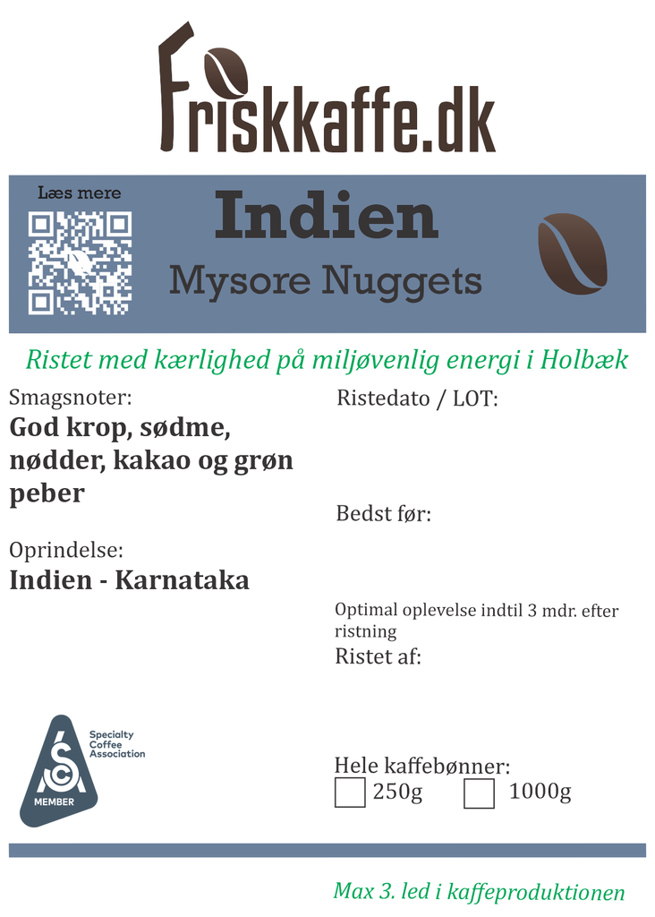 Friskristet kaffe Indien washed Arabica Mysore Nuggets Extra Bold