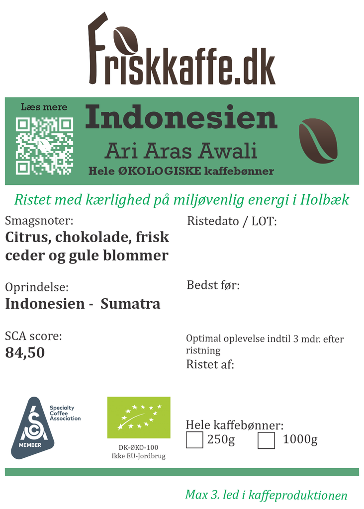 Friskristet kaffe Indonesien økologisk Ari Aras Awali
