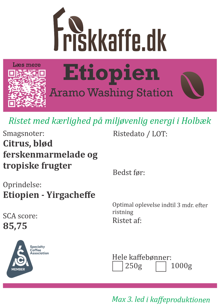 Friskristet kaffe Etiopien Aramo