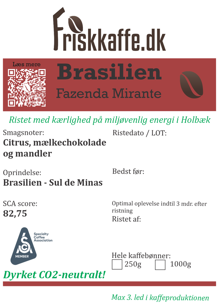 Friskristet kaffe Brasilien Fazenda Mirante Sul de Minas