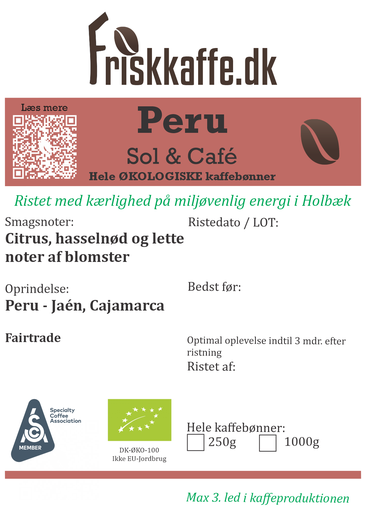 Friskristetkaffe Peru Organic Sol & Café