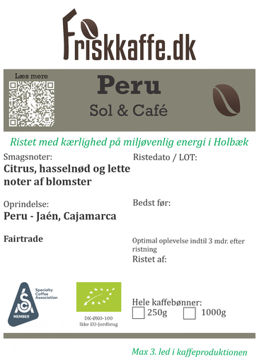 Friskristetkaffe Peru Organic Sol & Café