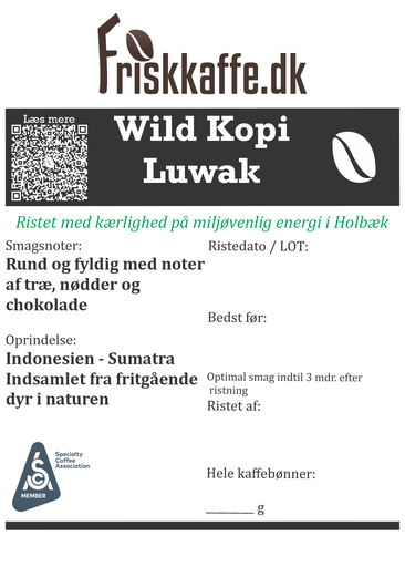 [31100312R] Friskristet kaffe Indonesia/Sumatra Wild Luwak Grade 1